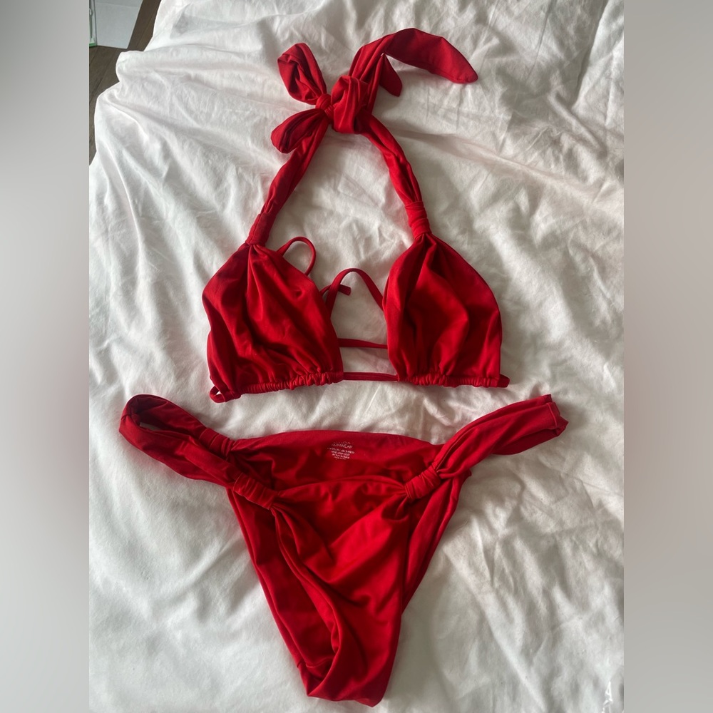 Monday Swimwear- Red Tulum Bikini set, size L/V top and bottom